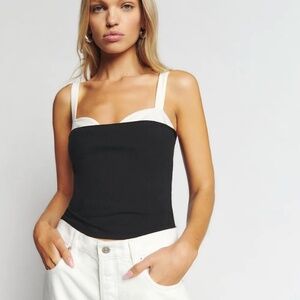 Reformation Harlan Black and White Knit Top Size L